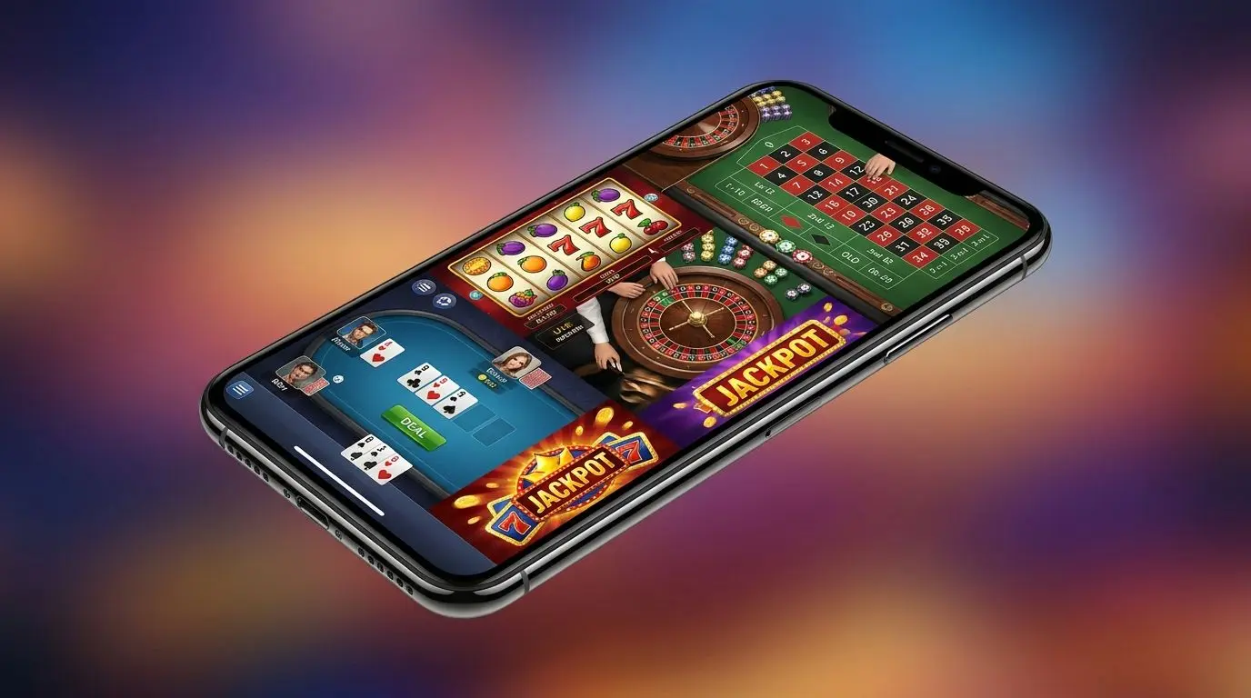Smartphone displaying a variety of PlayOJO-style mobile games