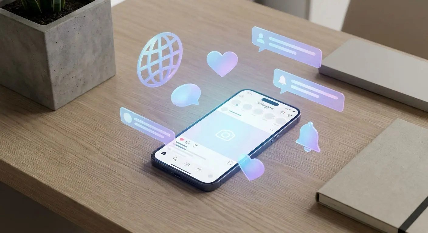 Smartphone with social media themed visuals for PlayOJO updates