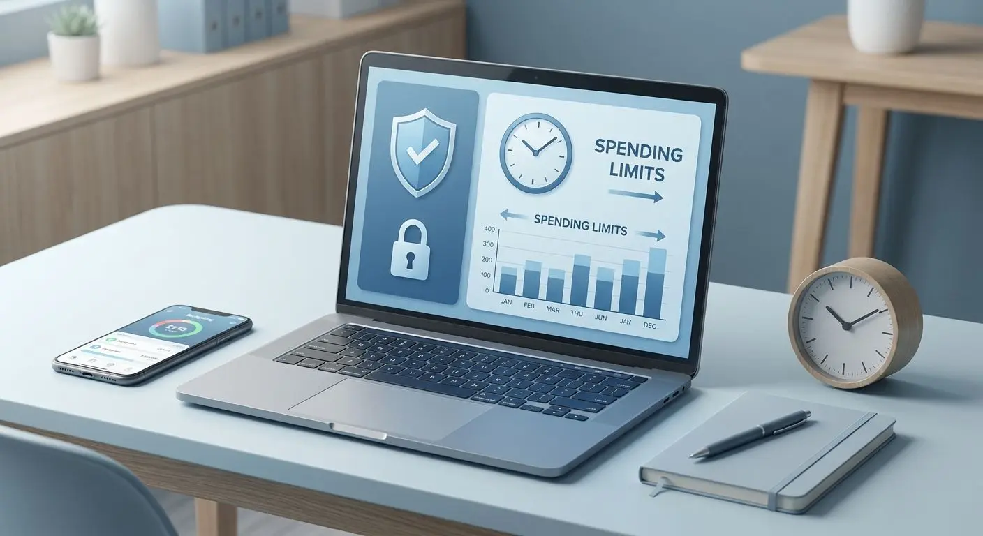 Payment safety and spending control icons on digital devices