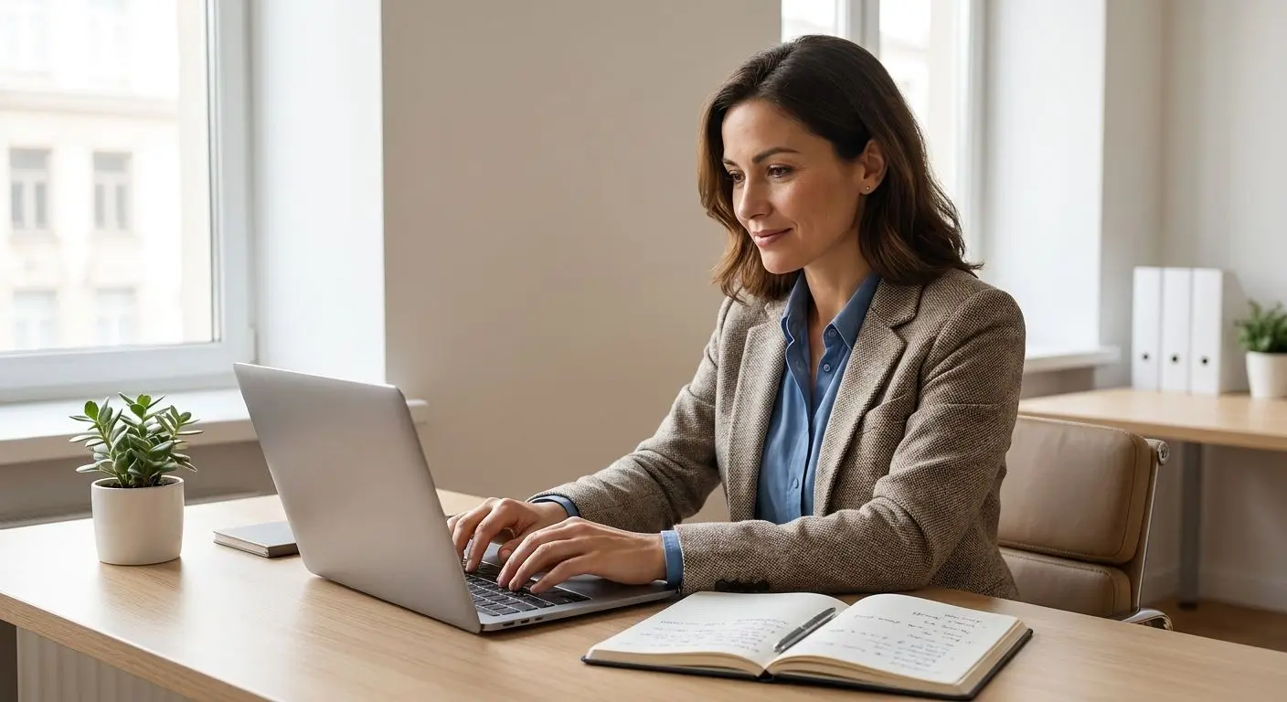 Customer support content expert working at a desk