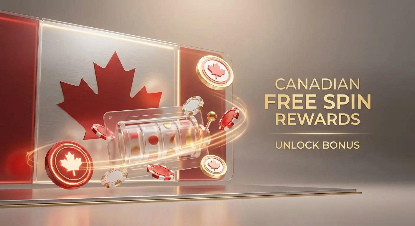 Abstract free spins illustration with chips and Canadian maple leaf