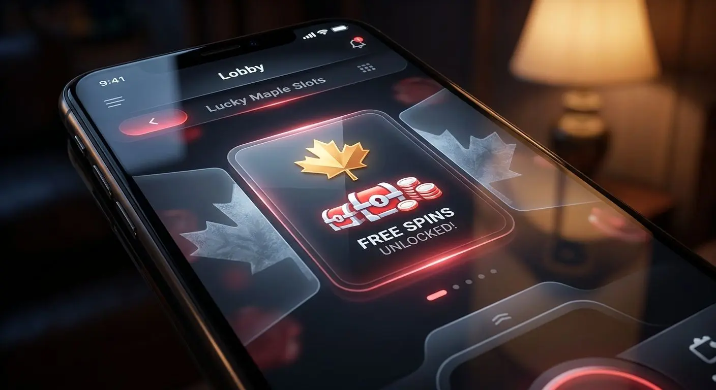 Smartphone showing mobile lobby with highlighted slot and free spins theme