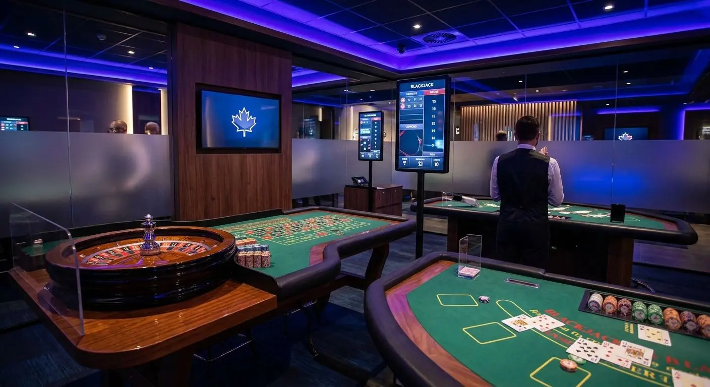 Live games section for Canadian players Live table studio with dealer and roulette setup