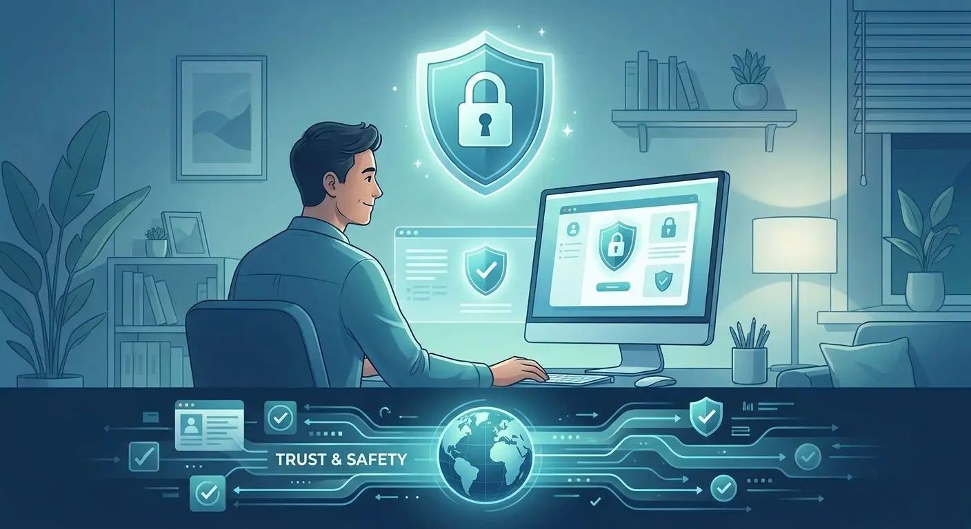 Security and trust illustration with shield and lock symbols