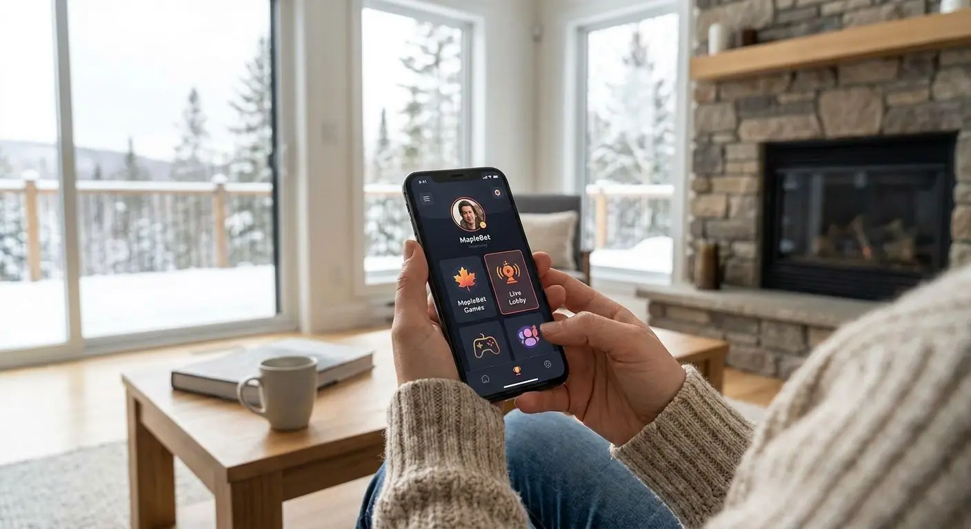 User holding an iPhone with a mobile PlayOJO-style lobby on screen