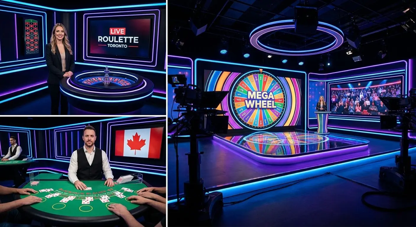 Variety of PlayOJO Live Tables Collage of live roulette, blackjack and game show tables for Canadian players