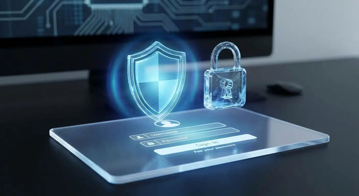 Secure login illustration with shield and lock over sign-in screen