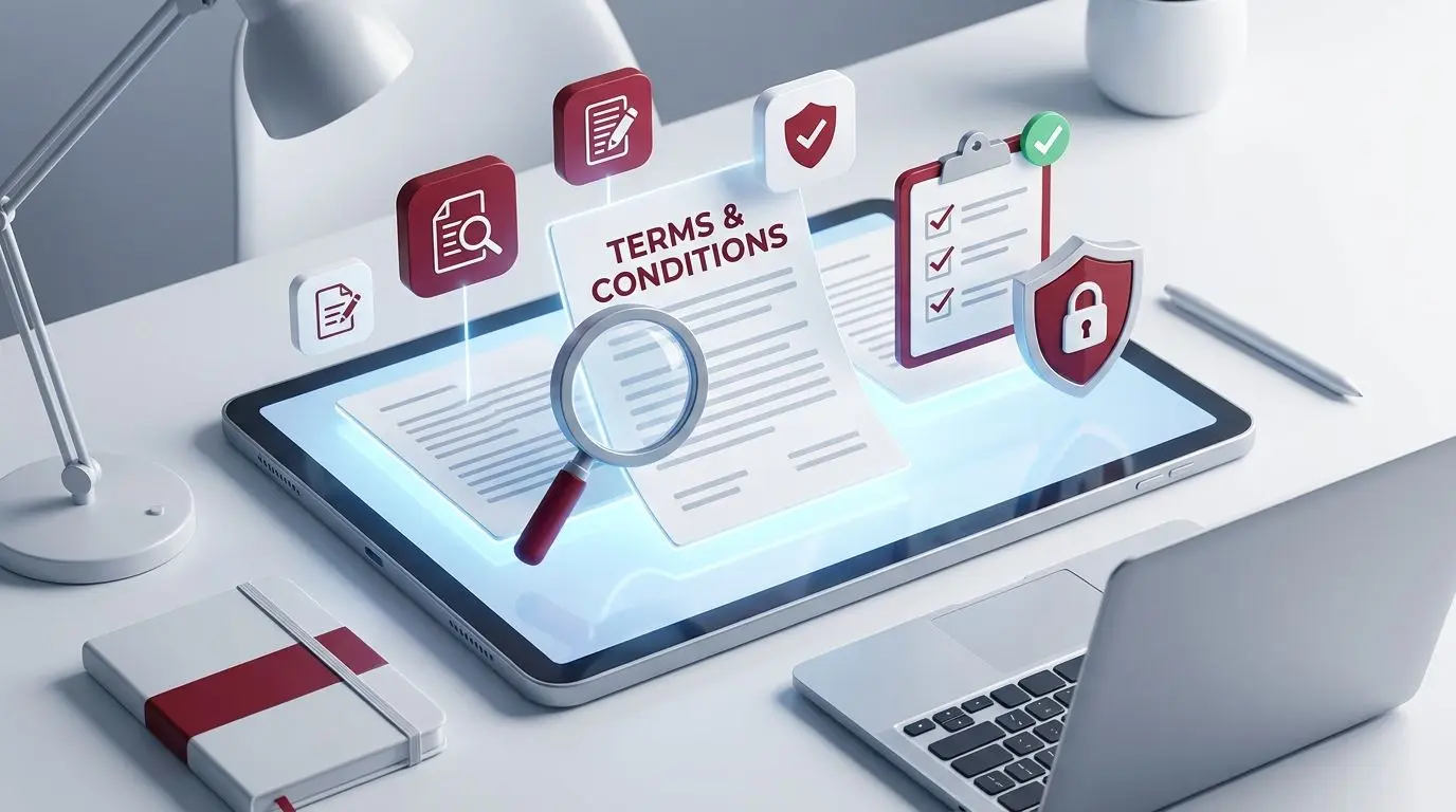 Bonus Terms and Conditions Visual Terms and conditions document illustration for bonus rules