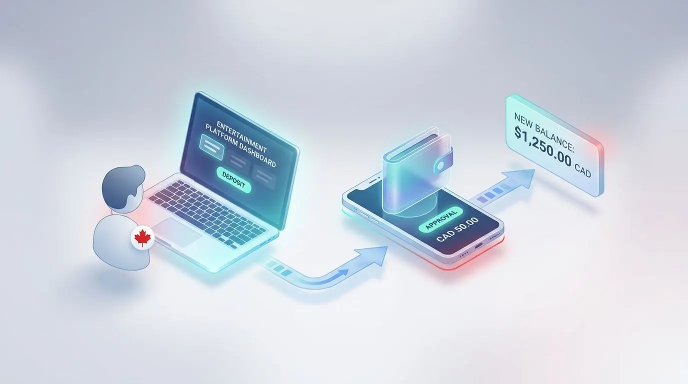 How to deposit with PayPal at PlayOJO Illustration of a digital wallet deposit flow from payment approval to account balance