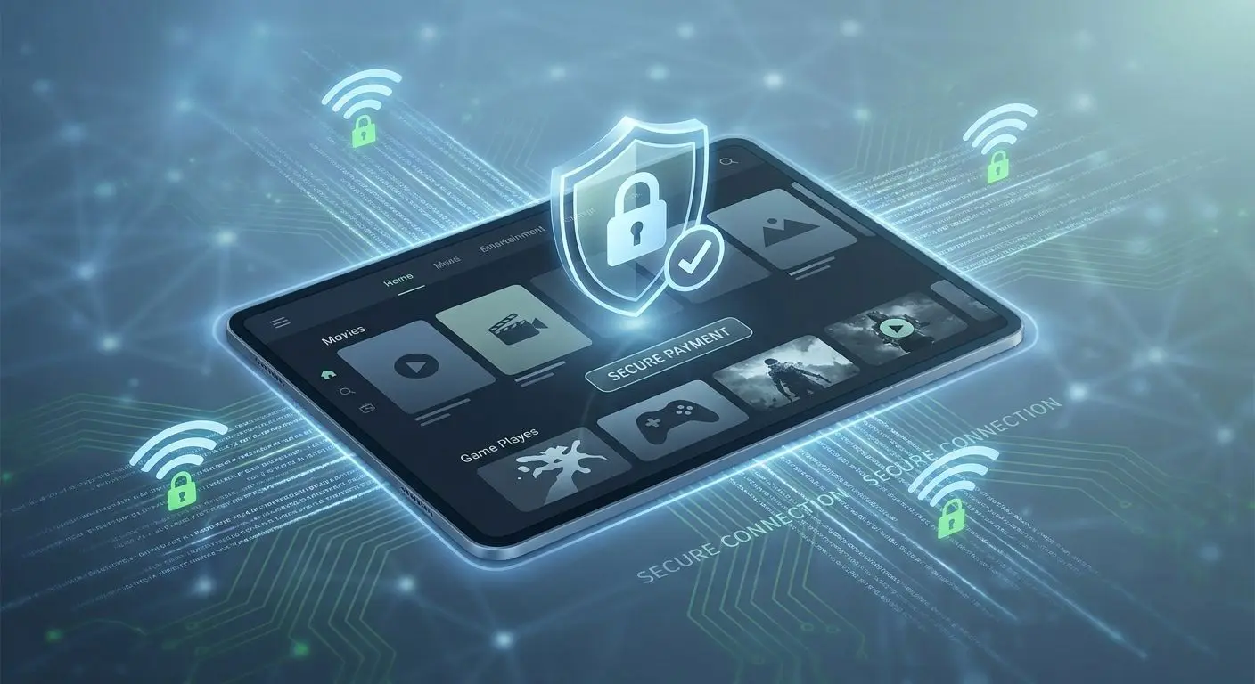 Security and privacy with PayPal at PlayOJO Secure online payment illustration with shield, lock and digital account interface