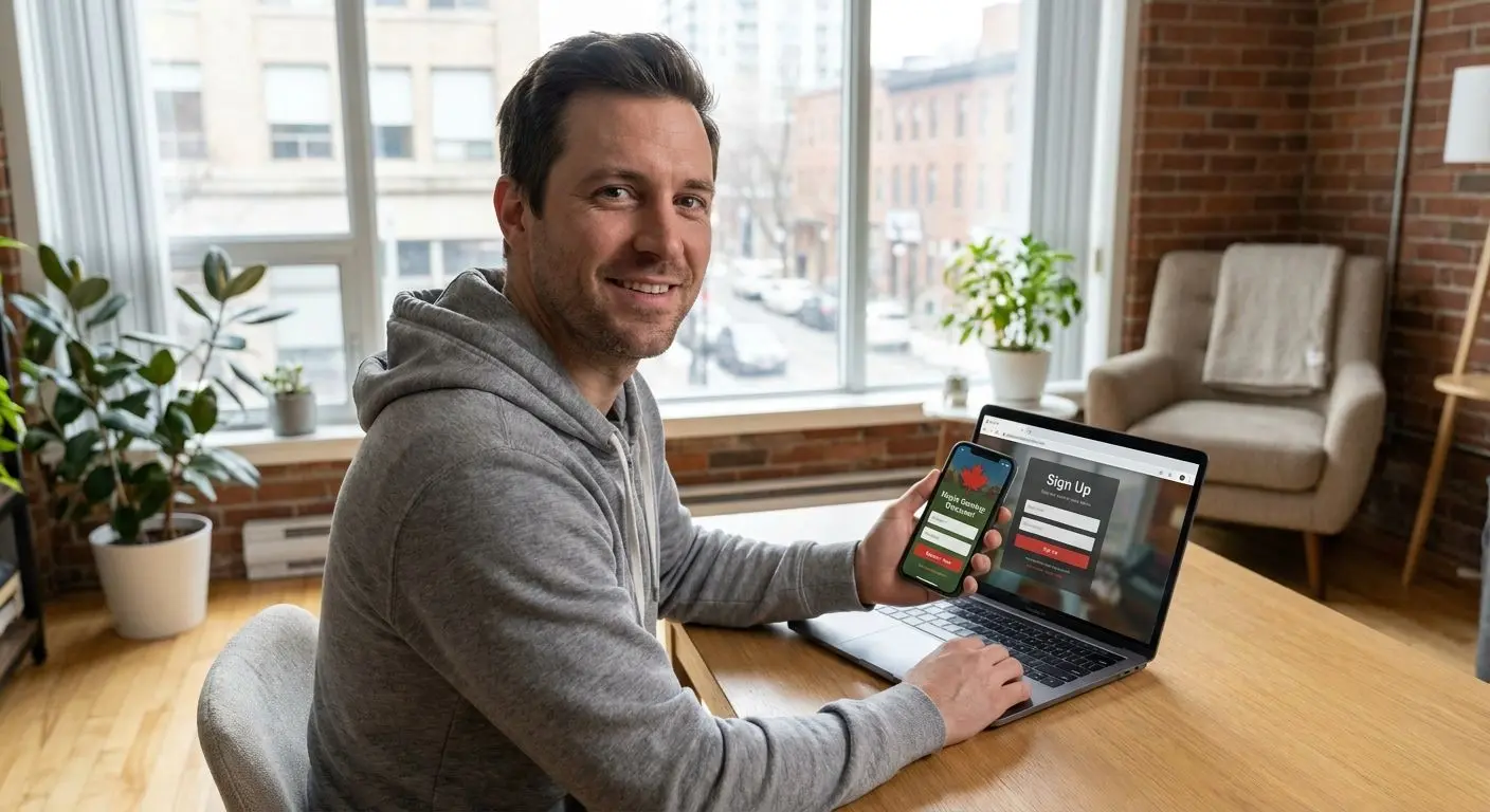 Canadian player starting account setup on a laptop