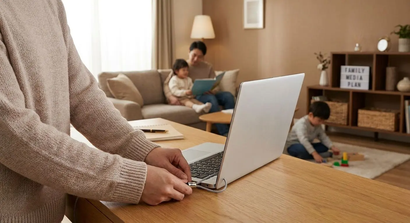Adult securing device access at home to protect minors