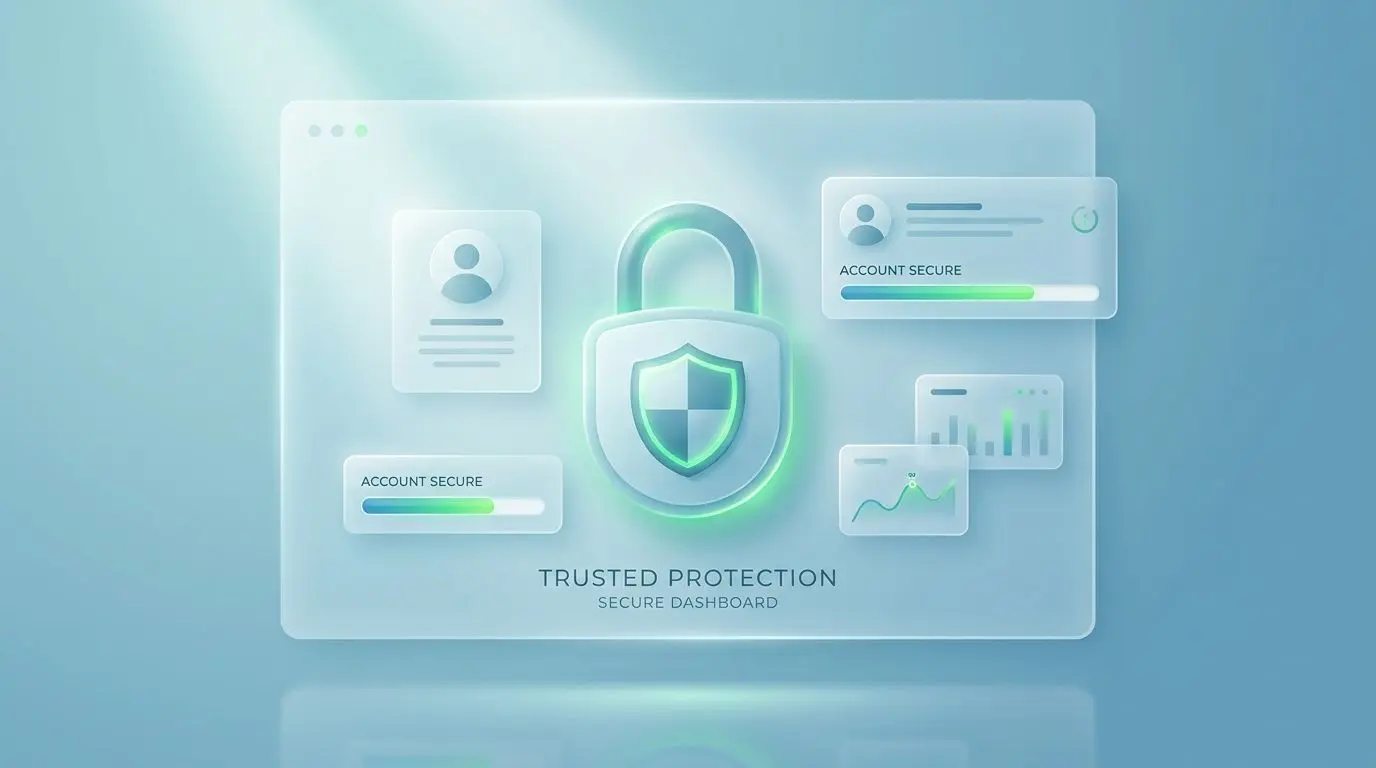 Lock, shield and user profile icons representing account and data protection