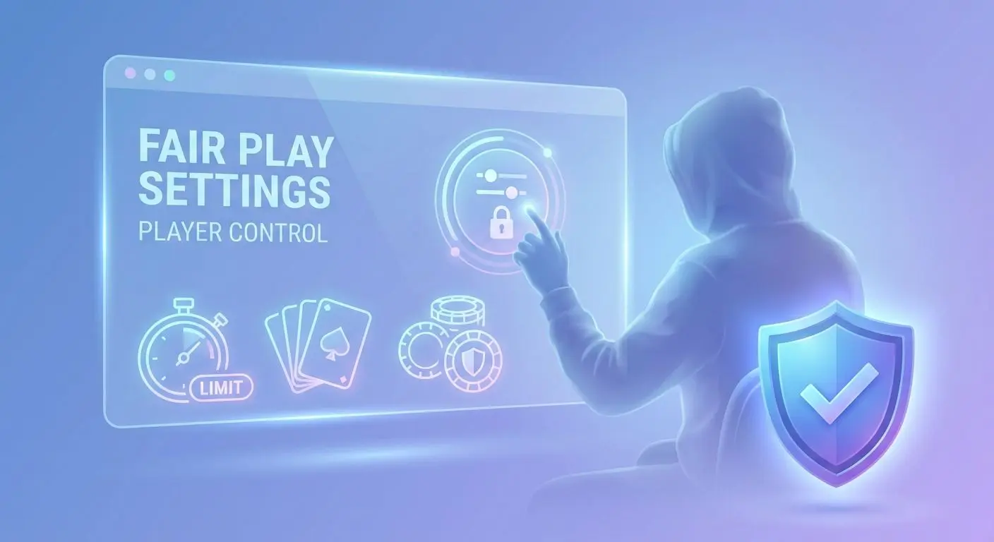Fair play and responsible gaming style illustration with limits and timer icons