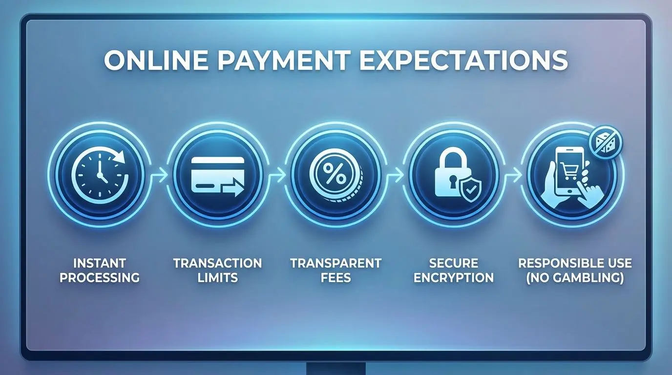Infographic showing Visa payment timing, limits and low-fee expectations