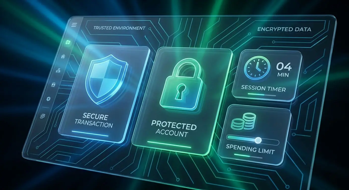 Secure Visa payment concept with protection icons and responsible play controls